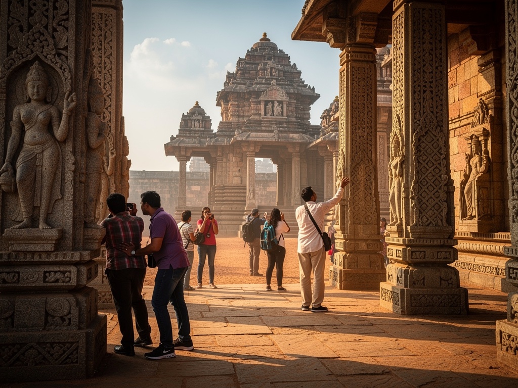 Detailed stone carvings on the walls of Hoysaleswara Temple